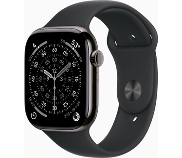 Apple Watch Series 11, 46mm, GPS + Cellular, Titanium, Sportbandje M/L, Zwart (Zwart)