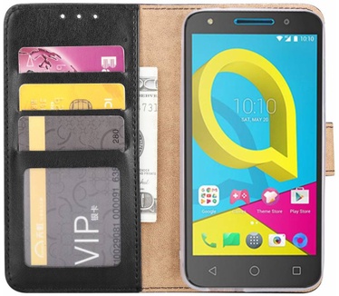 Luxe Lederen Bookcase hoesje voor de Alcatel U5 HD - Zwart (Alcatel U5 HD) Zwart