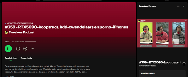 Tweakers Podcast in Spotify met video