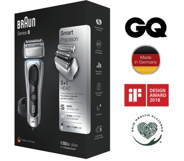 Braun Series 8 8350s Volgende Generatie Elektrisch Scheerapparaat, Oplaadstandaard, Etui, Zilver