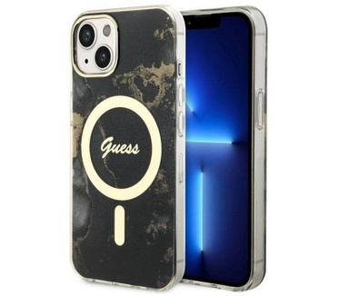 Guess Golden Marble MagSafe Back Case iPhone 14 Plus (6.7") Zwart Zwart