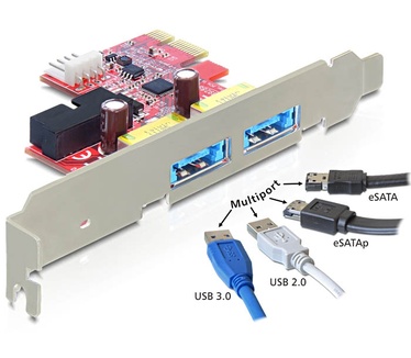 Delock PCI Express Card 2 x Multiport USB 3.0 + eSATAp