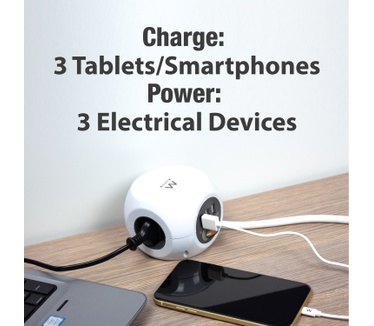 Ewent EW3953 Kubusvormige stekkerdoos 3x inclusief 3 USB-poorten, 3m