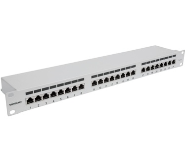 Intellinet Patch Panel, Cat6a, FTP, 24-Port, 1U, Shielded, 90° Top-Entry Punch Down Blocks, Grey