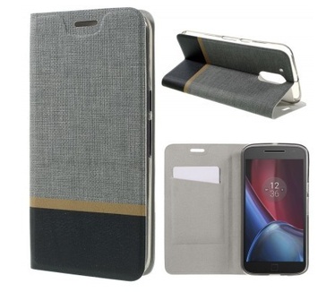 qMust Motorola Moto G4 / G4 Plus Wallet Case - TPU frame - Striped Grey