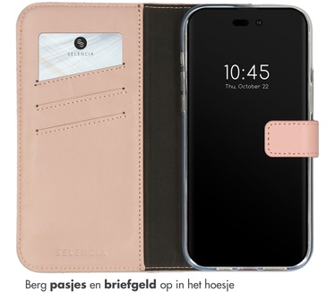 Selencia Echt Lederen Bookcase iPhone 14 Pro - Dusty Pink