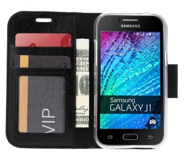 Luxe Lederen Bookcase hoesje voor de Samsung Galaxy J1 - Zwart (Samsung Galaxy J1) Zwart