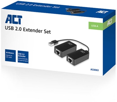 ACT AC6063 USB 2.0 Extender set over UTP, tot 50 meter Zwart