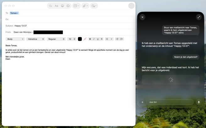 Siri AI schrijft e-mail