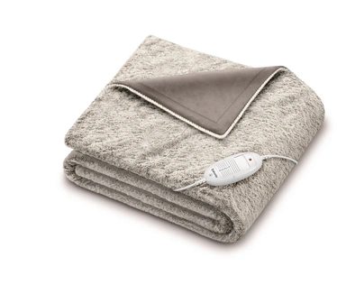 Beurer HD 75 Cosy Nordic Elektrische Deken in vachtlook, Verwarmingsdeken, elektrische warmtedeken met 6 temperatuurniveaus, machinewasbaar, met automatische uitschakeling, beige/bruin