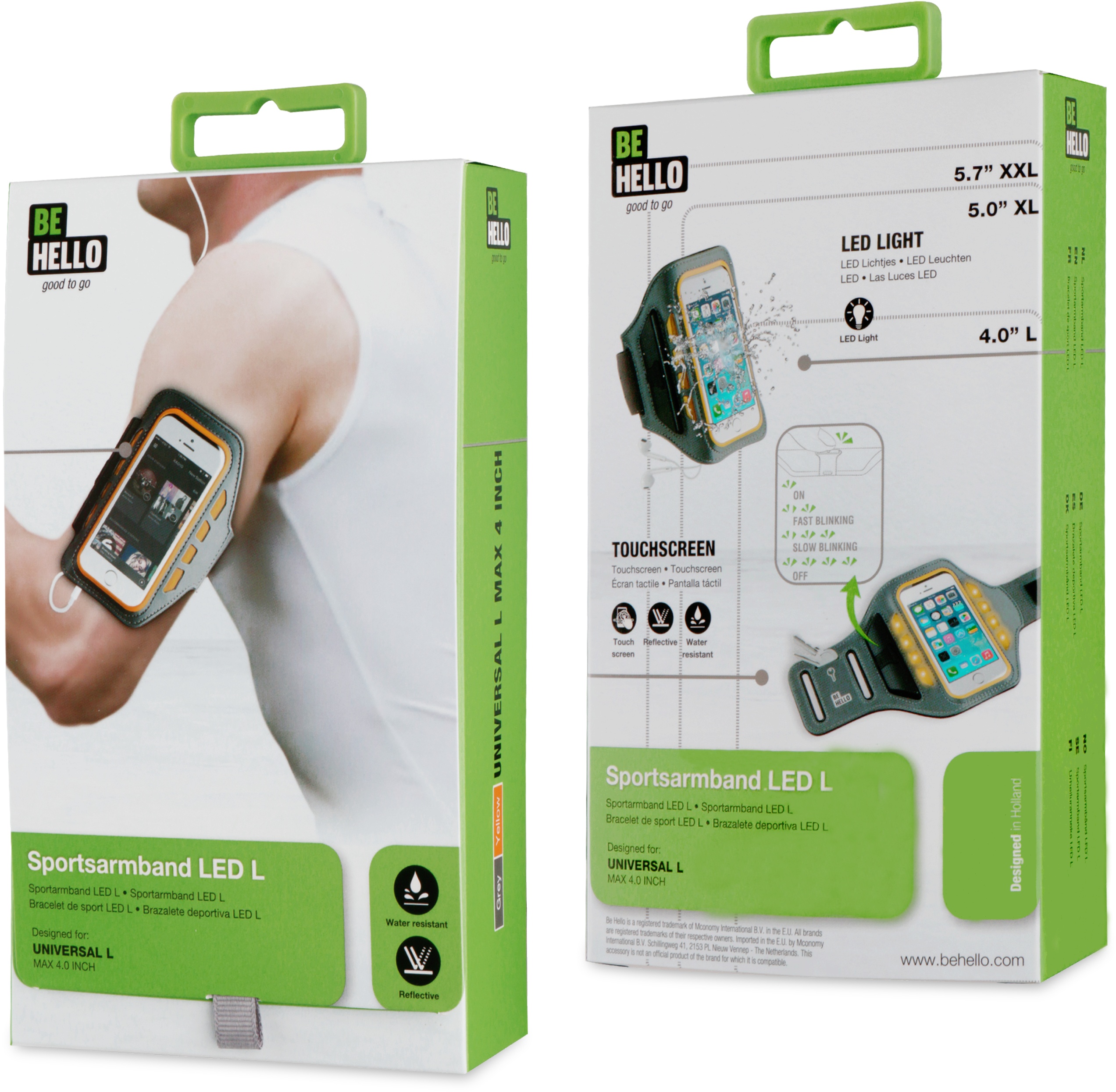 BeHello Universal Sportsarmband LED L Grey/Yellow Geel Kenmerken