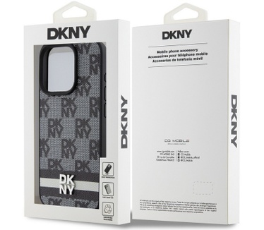 DKNY Checkered Printed Stripe Back Case - iPhone 15 Pro - Zwart Zwart
