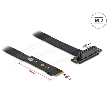 Delock M.2 Key M to PCIe x4 NVMe Adapter angled with 20 cm cable