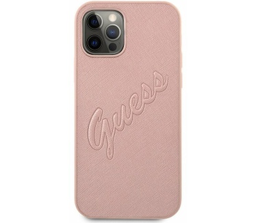 Guess Saffiano Vintage Hard Case - iPhone 12 Pro Max (6.7") Roze Rosé Goud