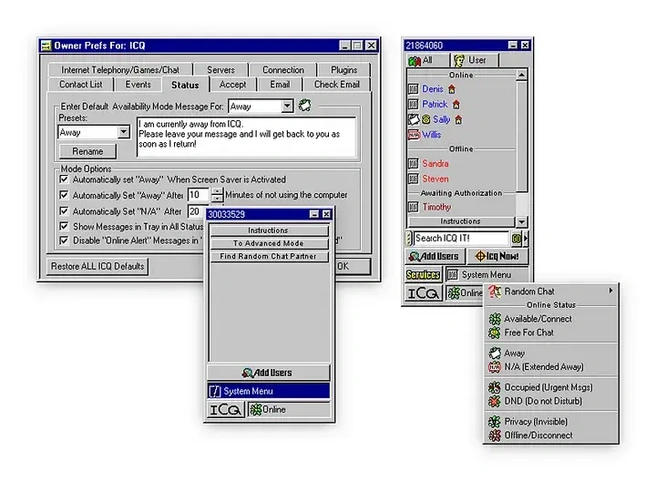 ICQ-interface 1998/1999