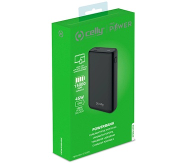 Celly Powerbank Pro 45W 15.000mAh Zwart