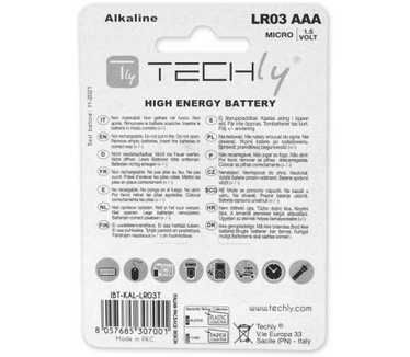 Techly Blister 4 Batteries High Power Mini Stilo AAA Alkaline LR03 1.5V IBT-KAL-LR03T