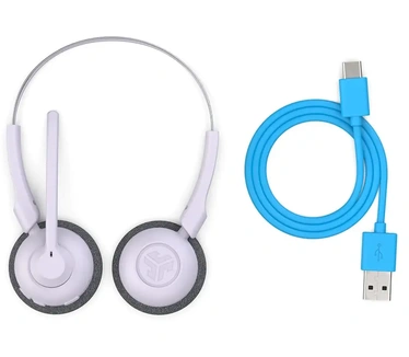 JLab Go Work Pop draadloze koptelefoon met microfoon - 50+ speeltijd Bluetooth koptelefoon voor PC, meervoudige verbinding met computer en mobiel - draadloze laptop koptelefoon met microfoon, lila
