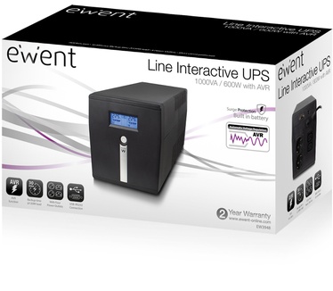 Ewent EW3948 Line Interactive UPS 1000 VA - 600 W met AVR, lcd-display