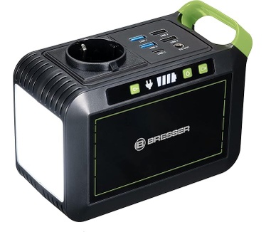 Bresser Mobile Power Station 88,8 Wh, 6 Ah / 14,8 V met hoogwaardige lithium-ion batterij, USB-, AC- en DC-aansluitingen en grote ledlamp