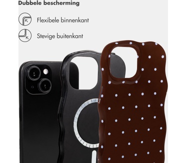 Selencia Vivid Wavy Backcover met MagSafe voor de Apple iPhone 15 - Happy Dots Chocolate