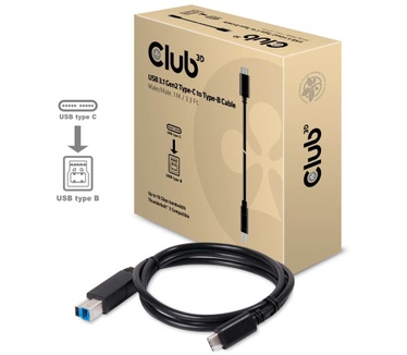Club 3D USB 3.1 Gen2 Type-C to Type-B kabel 1 meter M/M Zwart
