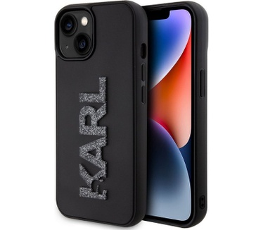 Karl Lagerfeld 3D Glitter Back Case - iPhone 15 Plus (6.7") Zwart Zwart