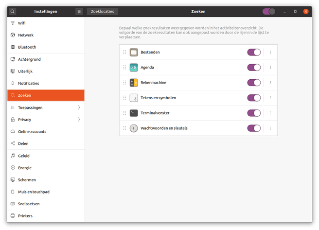 Ubuntu 20.04 Gnome Instellingenmenu 3