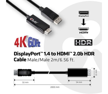 Club 3D CLUB3D DisplayPort 1.4 naar HDMI 2.0b HDR Kabel 2 meter M/M (CAC-1082)