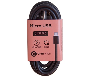 Grab 'n Go Micro-USB naar USB-A kabel 1m - Zwart