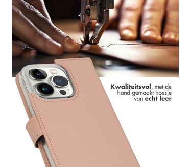 Selencia Echt Lederen Bookcase iPhone 14 Pro - Dusty Pink