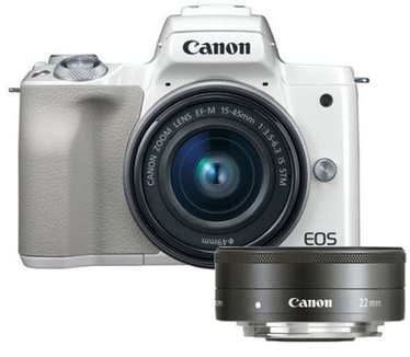 Canon EOS M50 systeemcamera Wit + 15-45mm IS STM Zilver + 22mm STM Zilver