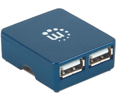 Manhattan USB 2.0 Micro Hub, 4x USB 2.0 ports, Bus Power, Blue, Blister