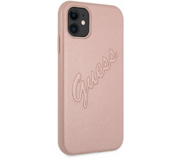 Guess Saffiano Vintage Hard Case - Apple iPhone 11 (6.1") - Roze Rosé Goud