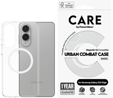 PanzerGlass CARE by PanzerGlass® Flagship Case Transparent Urban Combat w. White Qi Compatible Samsung S25 Edge