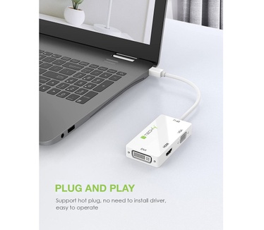 Techly Adapter 3 in 1 Mini DisplayPort (Thunderbolt) to HDMI / DVI / VGA IADAP MDP-COMBOF12 Wit