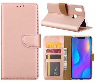Luxe Lederen Bookcase hoesje voor de Huawei P Smart Plus - Metallic Roze (Huawei P Smart Plus) Rosé Goud