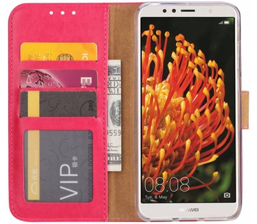 Luxe Lederen Bookcase hoesje voor de Huawei Y6 2018 - Roze (Huawei Y6 2018) Roze