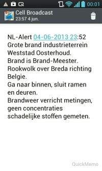 Screenshot NL-Alert bij brand Oosterhout