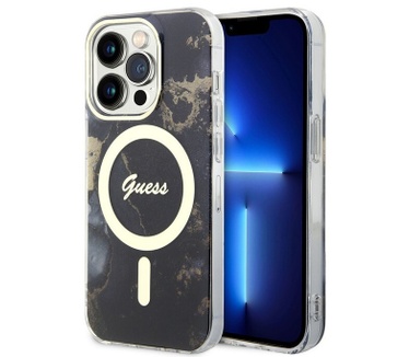 Guess Golden Marble MagSafe Case - iPhone 14 Pro Max (6.7") Zwart Zwart