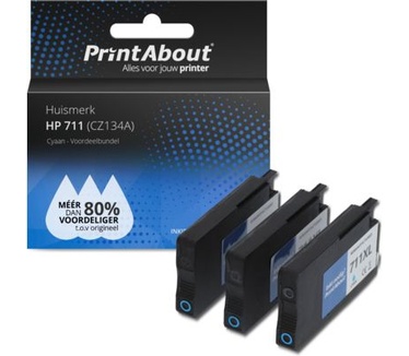 PrintAbout Huismerk HP 711 (CZ134A) Inktcartridge Cyaan Voordeelbundel 3-pack