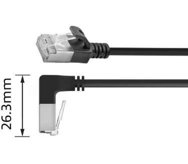 ACT Zwarte 0,25 meter U/FTP CAT6A LSZH Slimline patchkabel met RJ45 connectoren recht naar 90° haaks rechts