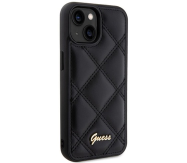 Guess Quilted Metal Logo Back Case - iPhone 15 (6.1") - Zwart Zwart