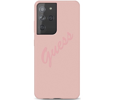 Guess Silicone Vintage Back Cover Samsung Galaxy S21 Ultra - Roze Roze