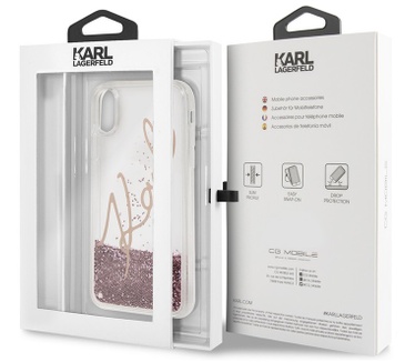 Guess Karl Lagerfeld Liquid Glitter Case - iPhone X (5.8") - Roségoud  Rosé Goud