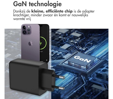 Accezz Power Pro GaN Ultra Fast Wall Charger - Oplader 2x USB-C & USB aansluiting - Snellader - Power Delivery - 65W - Zwart