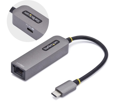 Startech.com 2.5GbE USB-C naar Ethernet Adapter, 100W PD Pass-Through, NBASE-T NIC, USB 3.0 Type-C 2.5/1G Multi Speed Netwerk, Thunderbolt Compatibel, Windows & Mac