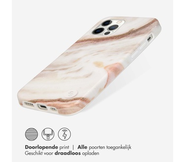 Selencia Aurora Fashion Backcover iPhone 12 (Pro) - Duurzaam hoesje - 100% gerecycled - Wit Marmer