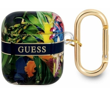 Guess TPU Flower Print Case voor Apple Airpods 1 & 2 - Blauw