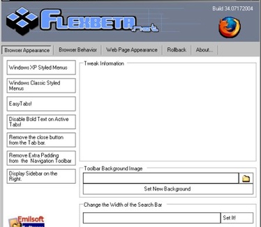 Flexbeta FireTweaker XP 1.00 beta screenshot (klein)